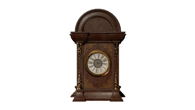 a clock with a brown case and a gold face