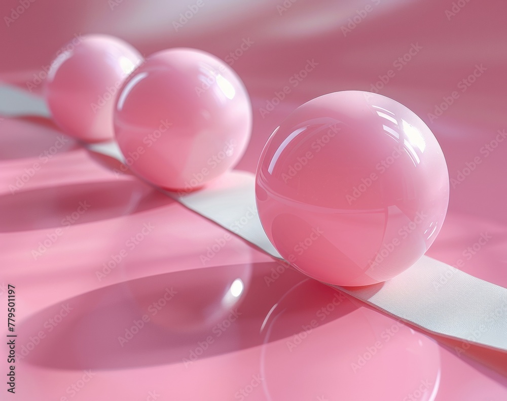 Aufkleber minimalist pink spheres on glossy surface in abstract setup