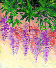 Oil painting. Bright Lupine Flowers