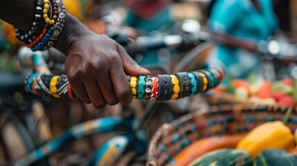 African Woman Selling Handcrafted Jewelry at Local Market in Daylight