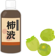 Tuinposter ボトル入りの柿渋と青柿 © logistock