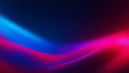 Neon blur glow. Defocused blue pink red ultraviolet radiance soft texture on dark black abstract empty space background. Color light overlay. Copy space.