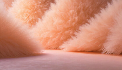 2024 year peach fuzz color curved shapes background and purple shadows on it. For advertising your product or commercial, fashion, makeup, beauty. Copy space, banner, advertisement. Illustration.