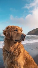 Obraz premium Film-worthy shot of a cute dog man on a sunny day by the ocean AI generated illustration