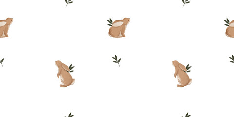 Woodland animals pattern with bunny and floral.