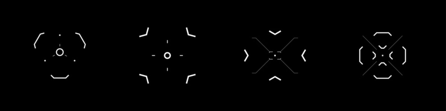 Cyberpunk style set of futuristic design targets, aims and crosshairs. A pack of cyber aims. A vector pack of futuristic cyberpunk elements