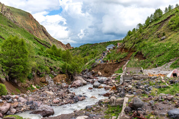 Picturesque Sultan Waterfall in Dzhily-Su near Elbrus, Russia.