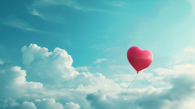 Heart Balloons and Blue Sky Background