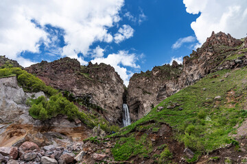 Picturesque Sultan Waterfall in Dzhily-Su near Elbrus, Russia.