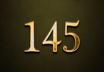 Old gold effect of 145 number with 3D glossy style Mockup.	