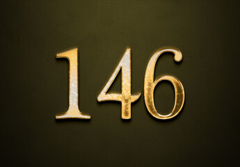 Old gold effect of 146 number with 3D glossy style Mockup.	