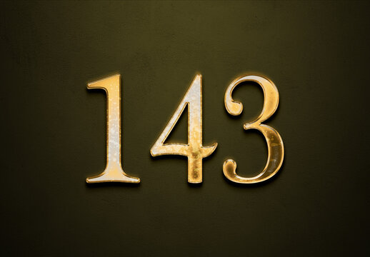 Old gold effect of 143 number with 3D glossy style Mockup.	