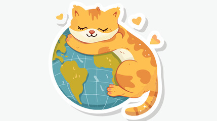 Sticker International Cat Day with a cat hugging