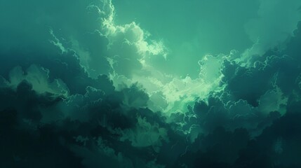 Dark blue, green, sky, clouds