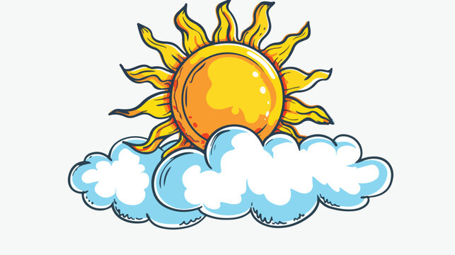 Sun and cloud icon Flat vector isolated on white background