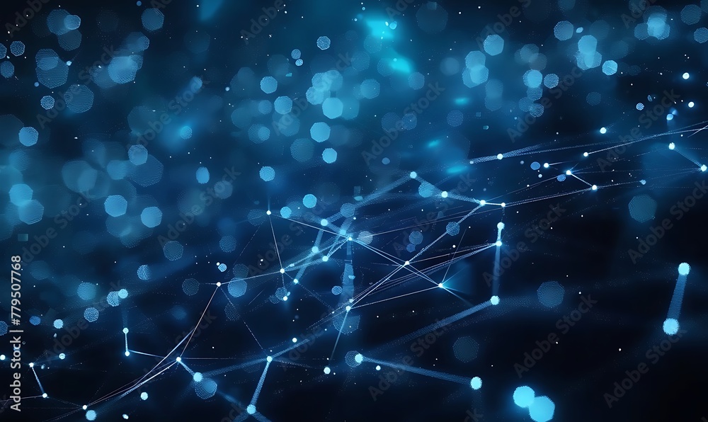 Poster tech background, interconnected cyber cells, quantum computing, global data connection