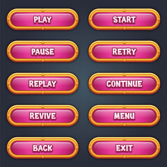 Set of pink game buttons for mobile games with editable text effect gui to build 2d games