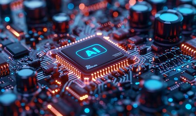 Innovative AI Machine Learning Integration Enhancing Tech and Electronics with AI Processor  - obrazy, fototapety, plakaty