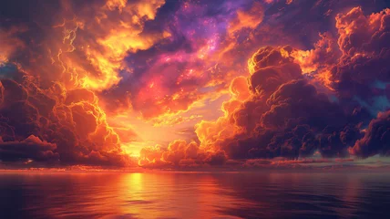 Photo sur Plexiglas Orange A beautiful sunset over the ocean with a few clouds in the sky