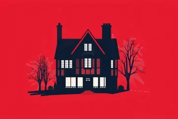 Fotobehang List Building Concept for England Business: House Representation on Red Background © Serhii