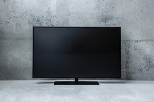 LED TV on Wall. Mockup of Big Blank Flatscreen Television Display Isolated on Black Background