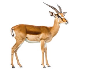 Male Impala Isolated on White Background. Wild African Gazelle, Antelope and Animals Theme for Image