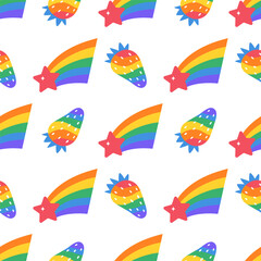 Seamless pattern for Pride Month. Symbol of the LGBT community. LGBT pride rainbow elements and stickers. Rainbow flag LGBT. Human rights and tolerance concept. Vector illustration.