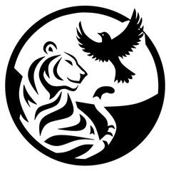 union of tiger and bird logos on a white background