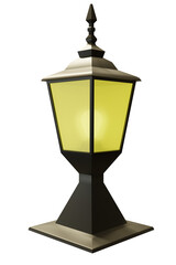 Metal pole lamp.,metal light cover. Light cover, lamp yellow color.