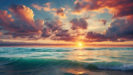 Selbstklebende Fototapeten sunset over the sea © Qonain