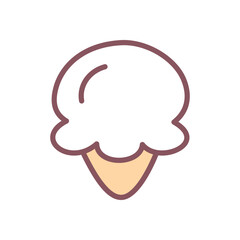Cute ice-cream icon. Hand drawn illustration of a waffle cone with ice cream isolated on a white background. Kawaii sticker. Vector 10 EPS.