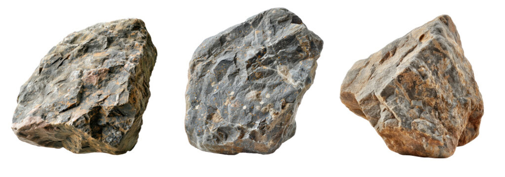 hard rock stone collection set on transparent or white background 3d rendering cut out png file