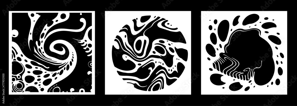 Aufkleber Set of poster templates with modern surrealistic designs of fluid blobs and lines.