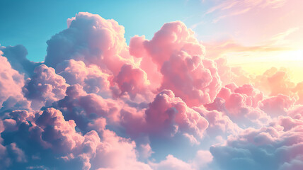 A beautiful pink and blue sky with fluffy clouds - obrazy, fototapety, plakaty