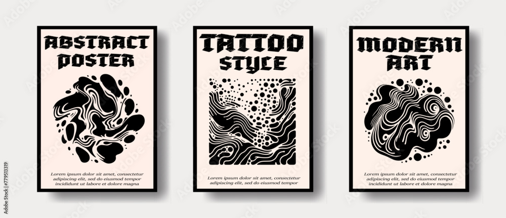 Aufkleber Set of poster templates with modern surrealistic designs of fluid blobs and lines.