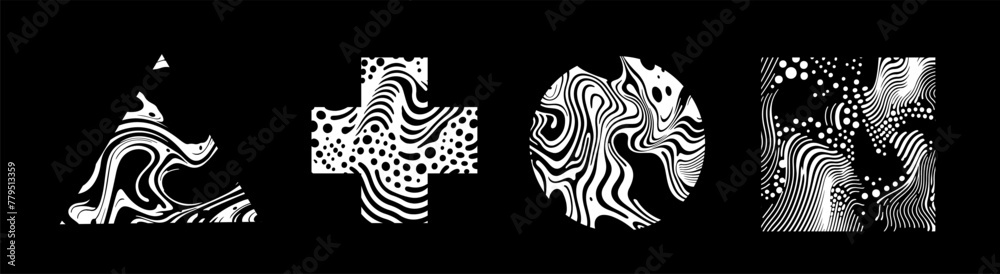 Fototapete set of delicate figures with a psychedelic trippy pattern resembling ink blots and smudges.