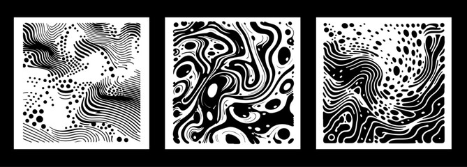 Set of zentangle doodle textures in black and white colors. Vector abstract backgrounds. - 779513352