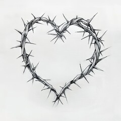Barbed twigs form a heart, merging notions of love with the pain often accompanying it.
