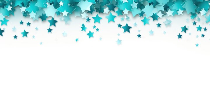 cyan stars frame border with blank space in the middle on white background festive concept celebrations backdrop with copy space for text photo or presentation