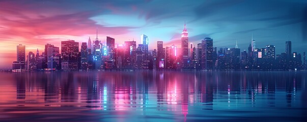 Metropolis skyline, neon lights, a city that never sleeps, showcasing the vibrant nightlife and entertainment districts 3D render, Silhouette lighting, Lens Flare