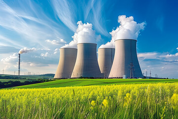 Nuclear power plant summer landscape - 779515314
