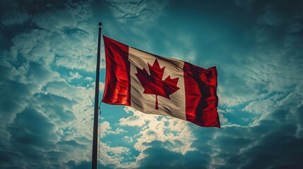 Canada flag waving against clean blue sky, long shot, isolated with clipping mask alpha channel transparency, perfect for film, news, digital composition - Powered by Adobe
