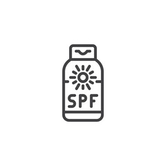 Sunscreen bottle line icon