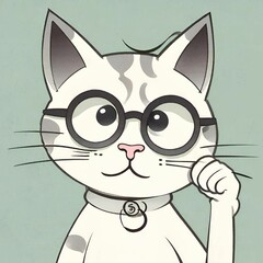 cartoon white cat with glasses 