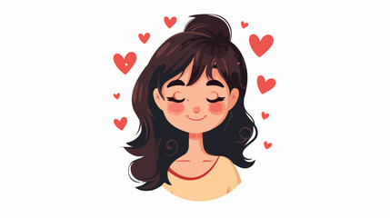 Vector cartoon illustration of cute girl face in love