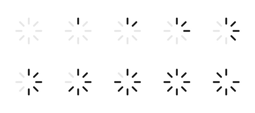 Loading indicator vector icon set. Buffer status circle bar symbol. Loading progress web or app interface isolated illustration.