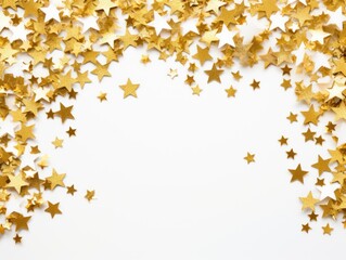 gold stars frame border with blank space in the middle on white background festive concept celebrations backdrop with copy space for text photo or presentation