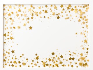 gold stars frame border with blank space in the middle on white background festive concept celebrations backdrop with copy space for text photo or presentation