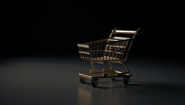 An empty shopping cart in a dark interior
