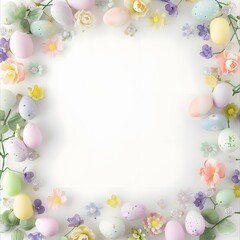 Naklejka na ściany i meble Easter background frame with pastel colors, spring motifs, and a copy space, celebrating the Easter season.